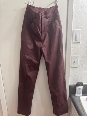 Maroon Faux Leather High-Waist Pants